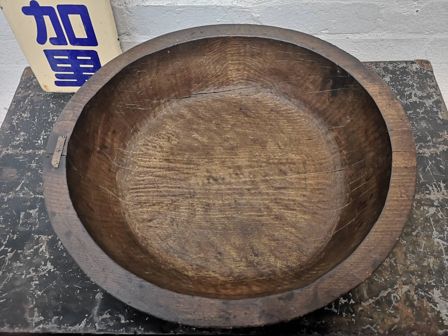 Early 1900s Large Traditional Hand Carved Wooden Japanese Bowl