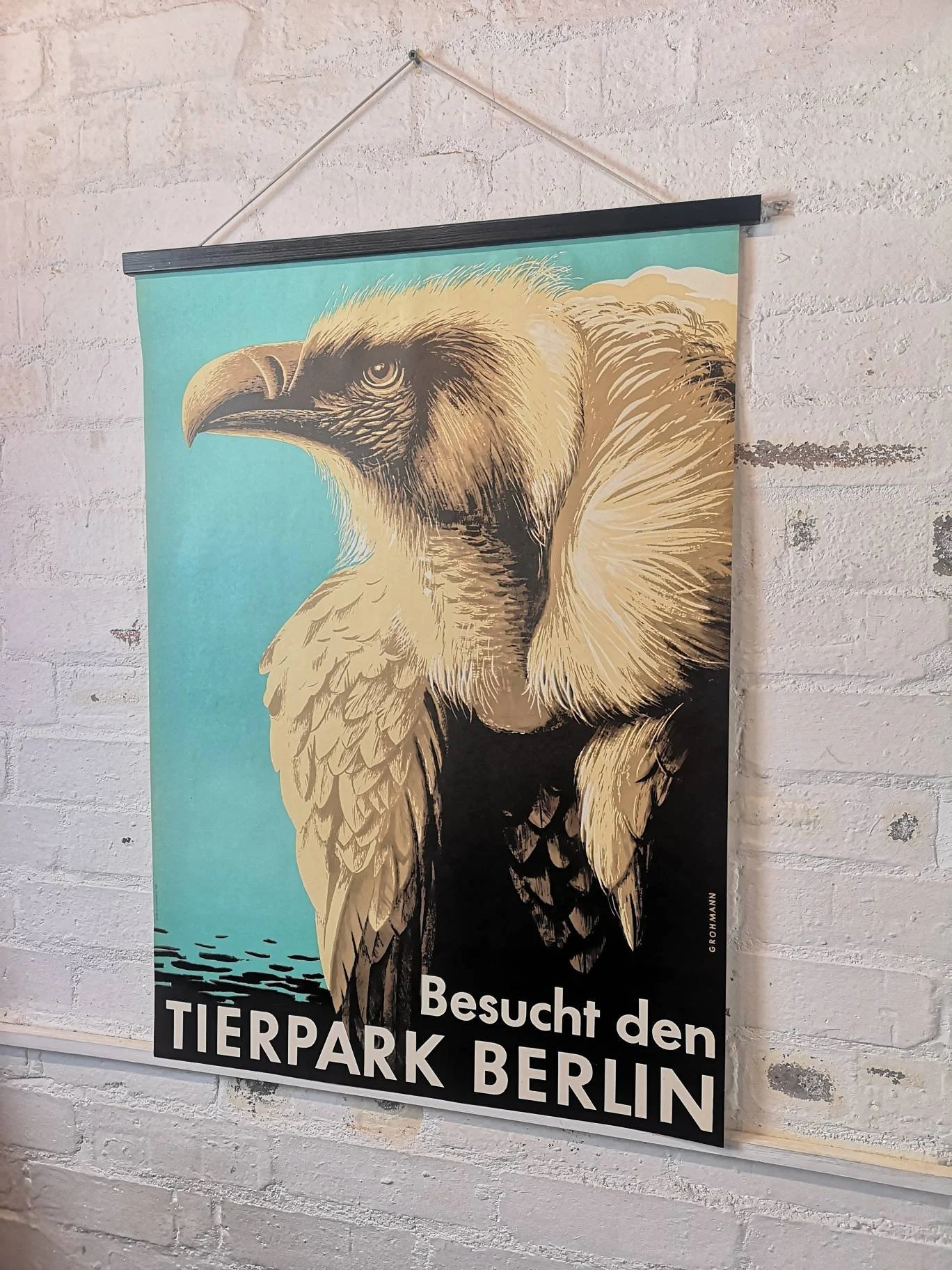Vintage 1960s Tierpark Berlin Original Zoo Poster Advertising Of A Vulture