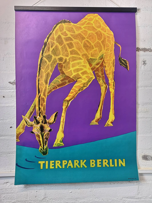 Vintage 1970s Tierpark Berlin Original Zoo Poster Advertising Of A Giraffe