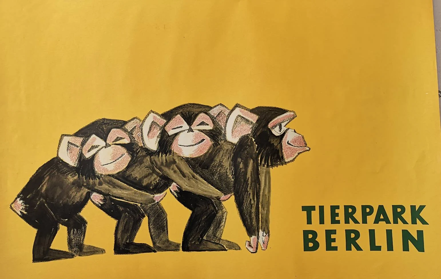 Vintage 1970s Tierpark Berlin Original Zoo Poster Advertising Of Baby Chimpanzees