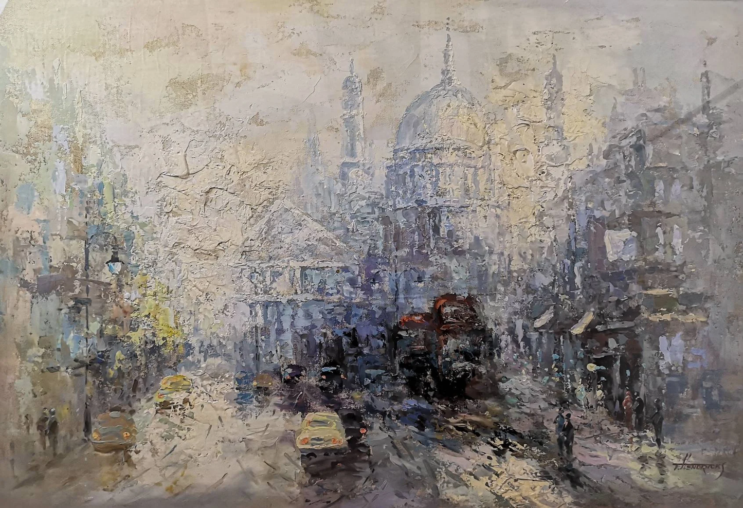 Framed Oil Painting On Canvas St Pauls London Signed T Hendricks Circa 1960s