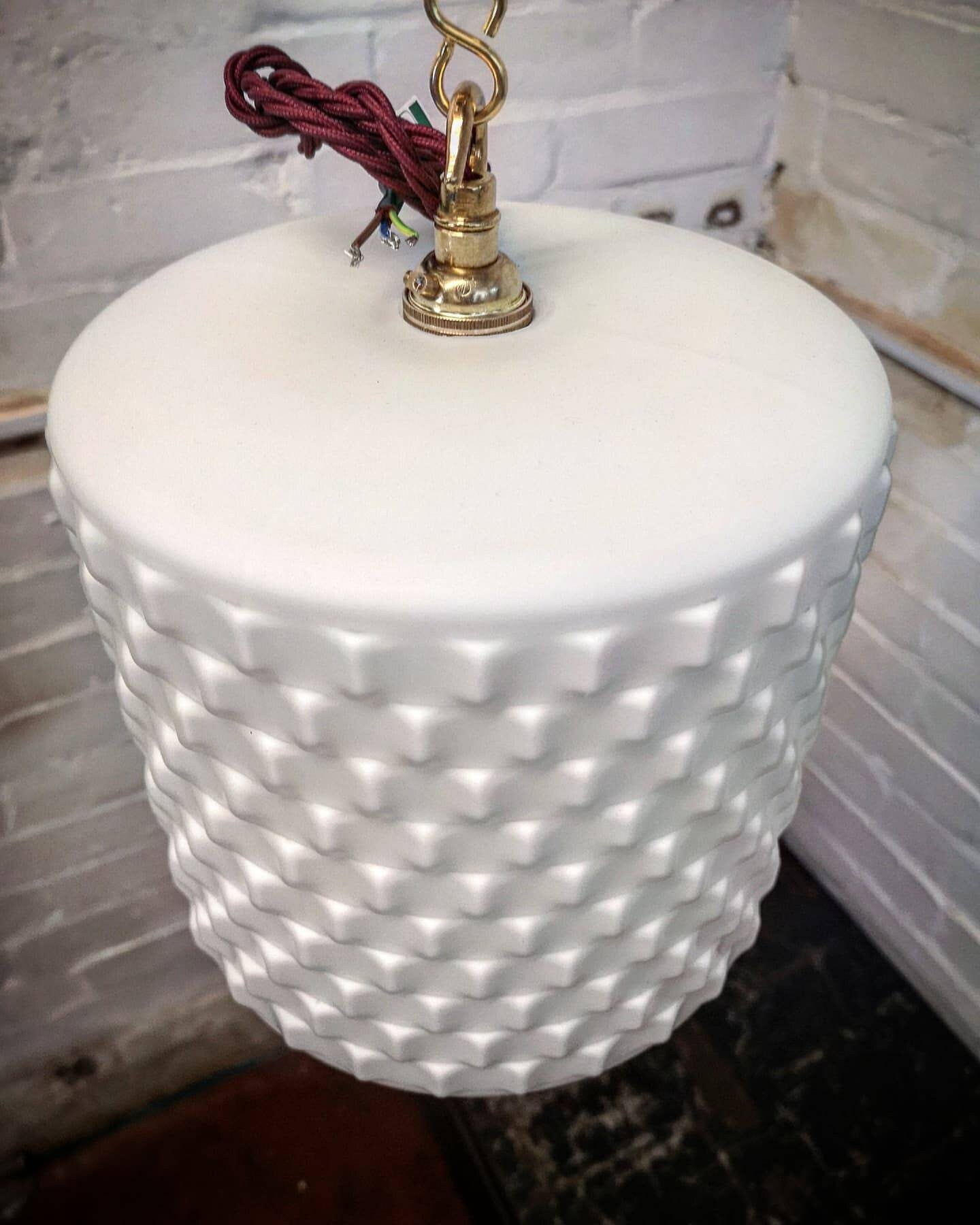 1960s Czech Cubic Effect Opaline Glass Pendant Light