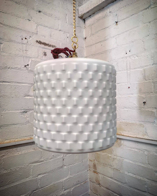 1960s Czech Cubic Effect Opaline Glass Pendant Light