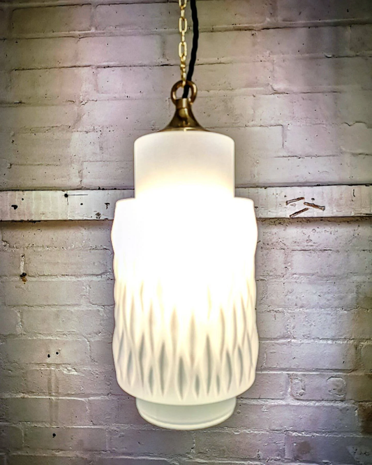 1960s Czech Rippled Opaline Glass Pendant Light