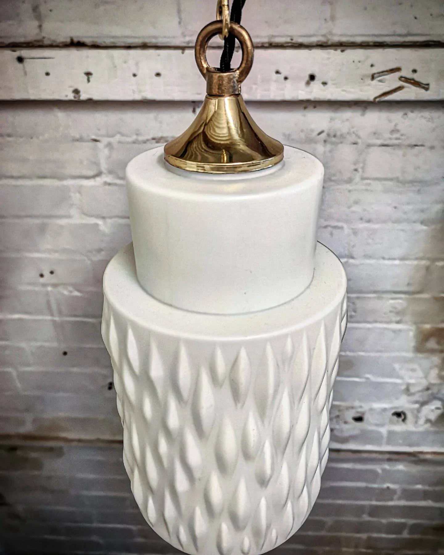 1960s Czech Rippled Opaline Glass Pendant Light
