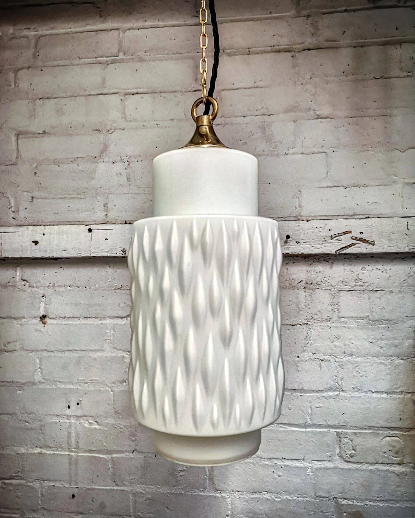 1960s Czech Rippled Opaline Glass Pendant Light