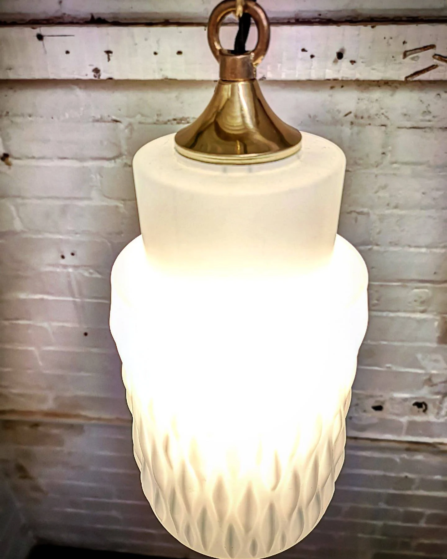 1960s Czech Rippled Opaline Glass Pendant Light