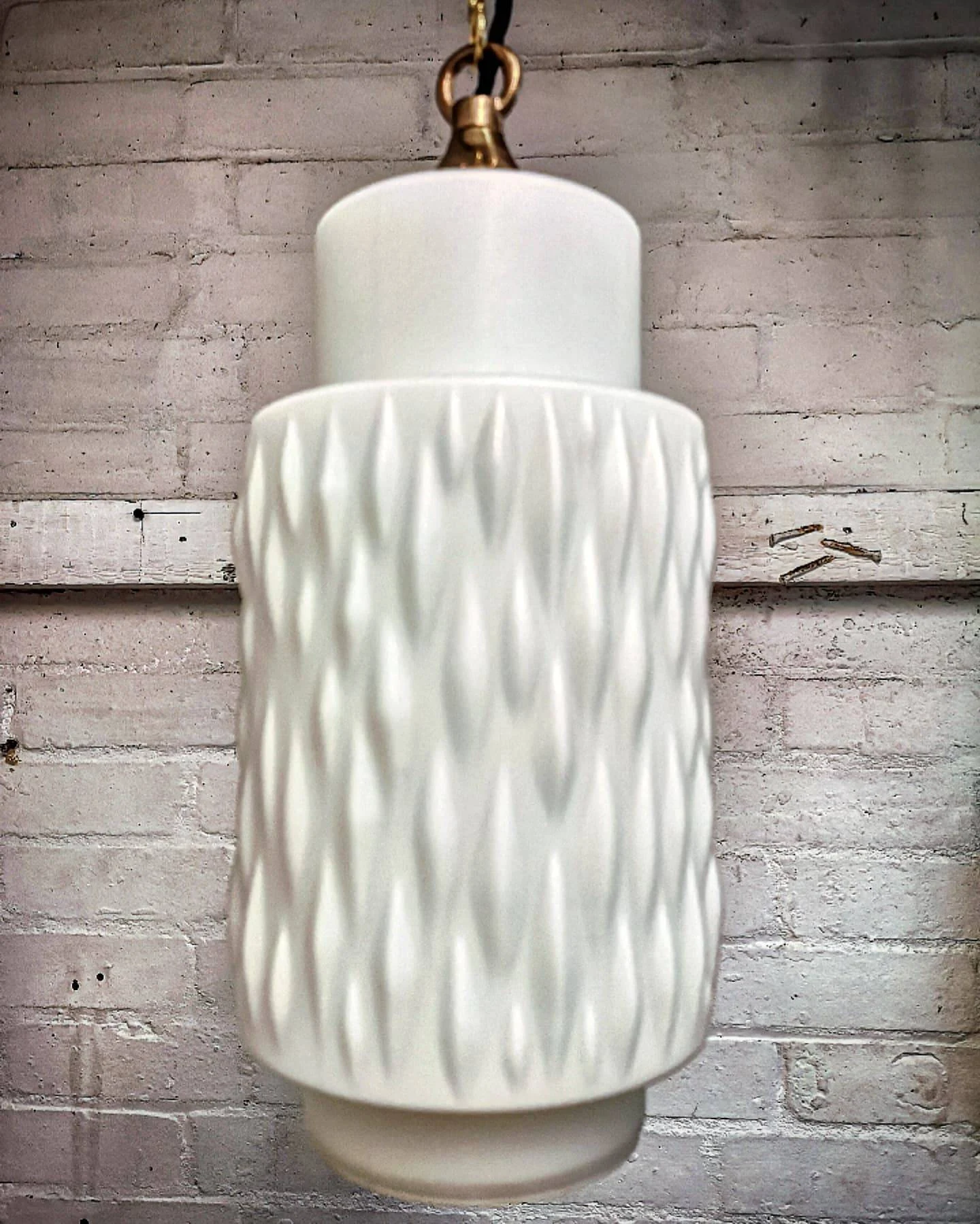 1960s Czech Rippled Opaline Glass Pendant Light