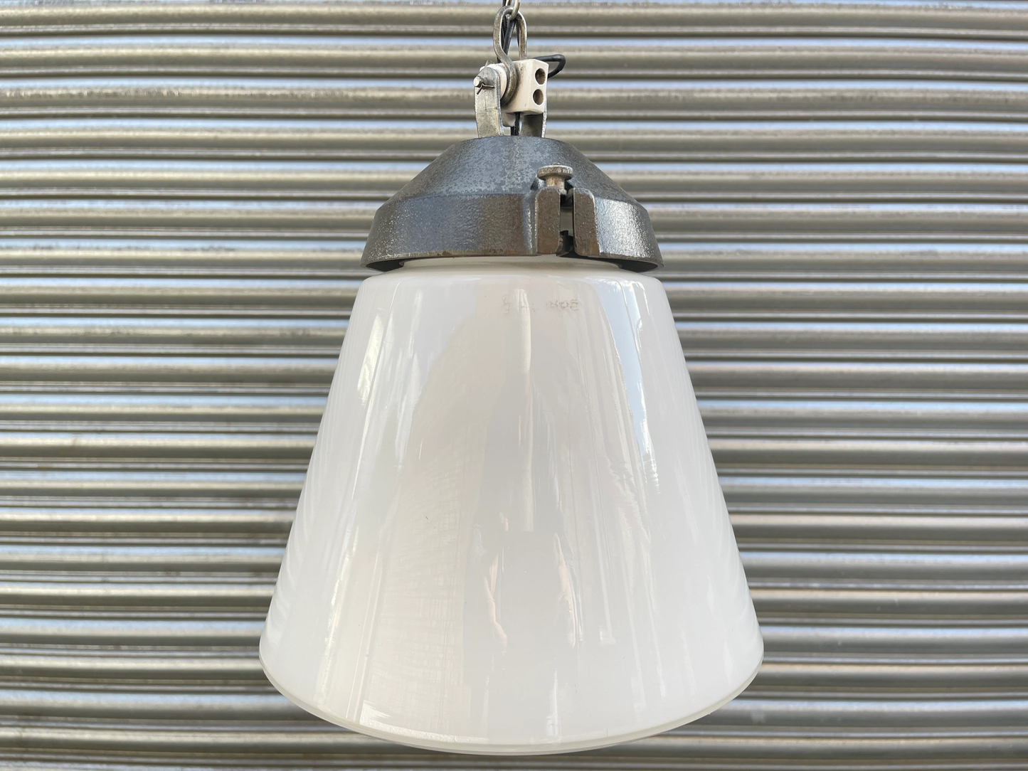 1930s Industrial Opaline Pendant Light By Siemens
