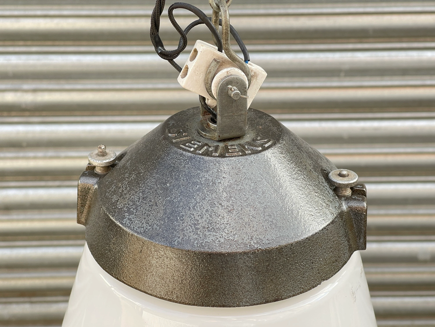 1930s Industrial Opaline Pendant Light By Siemens