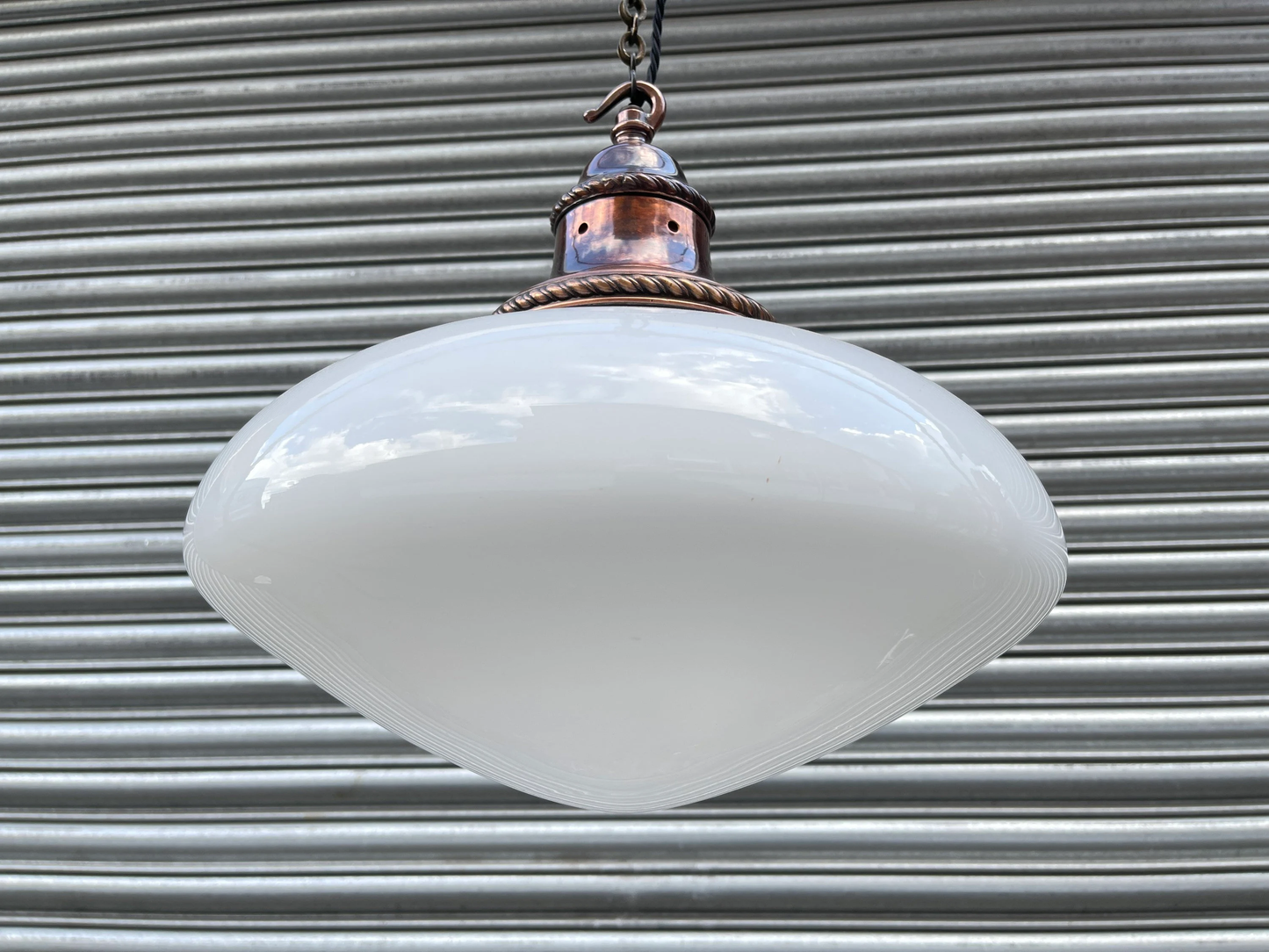 Large 1920s British Made Opaline Pendant Light