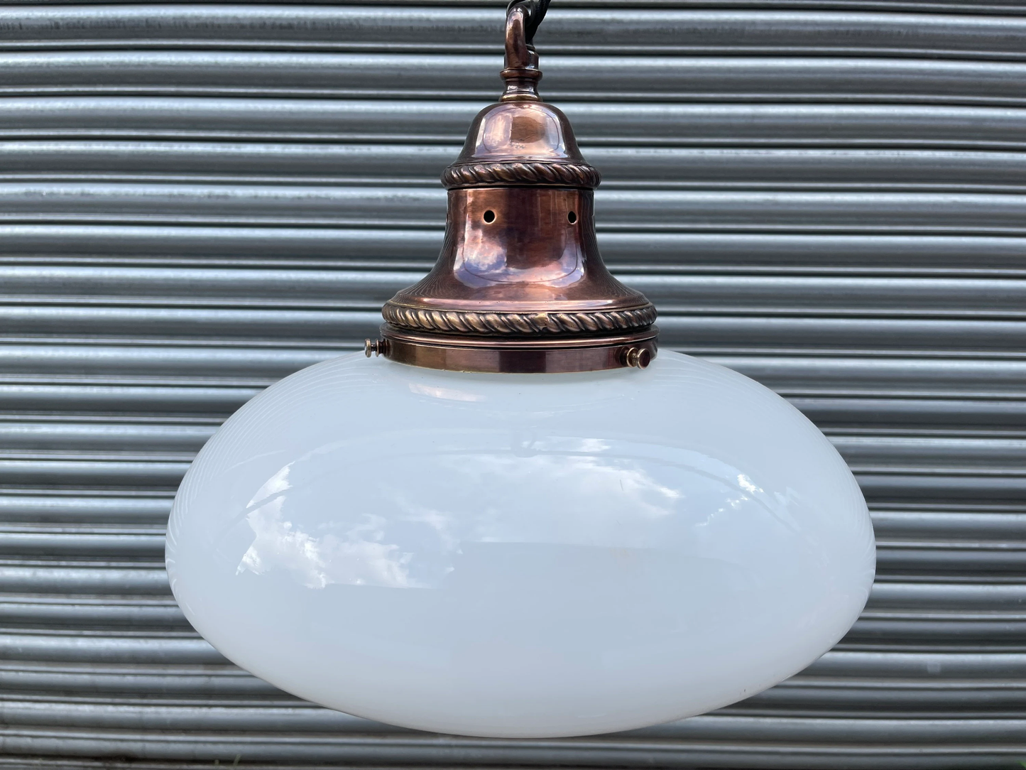 Large 1920s British Made Opaline Pendant Light