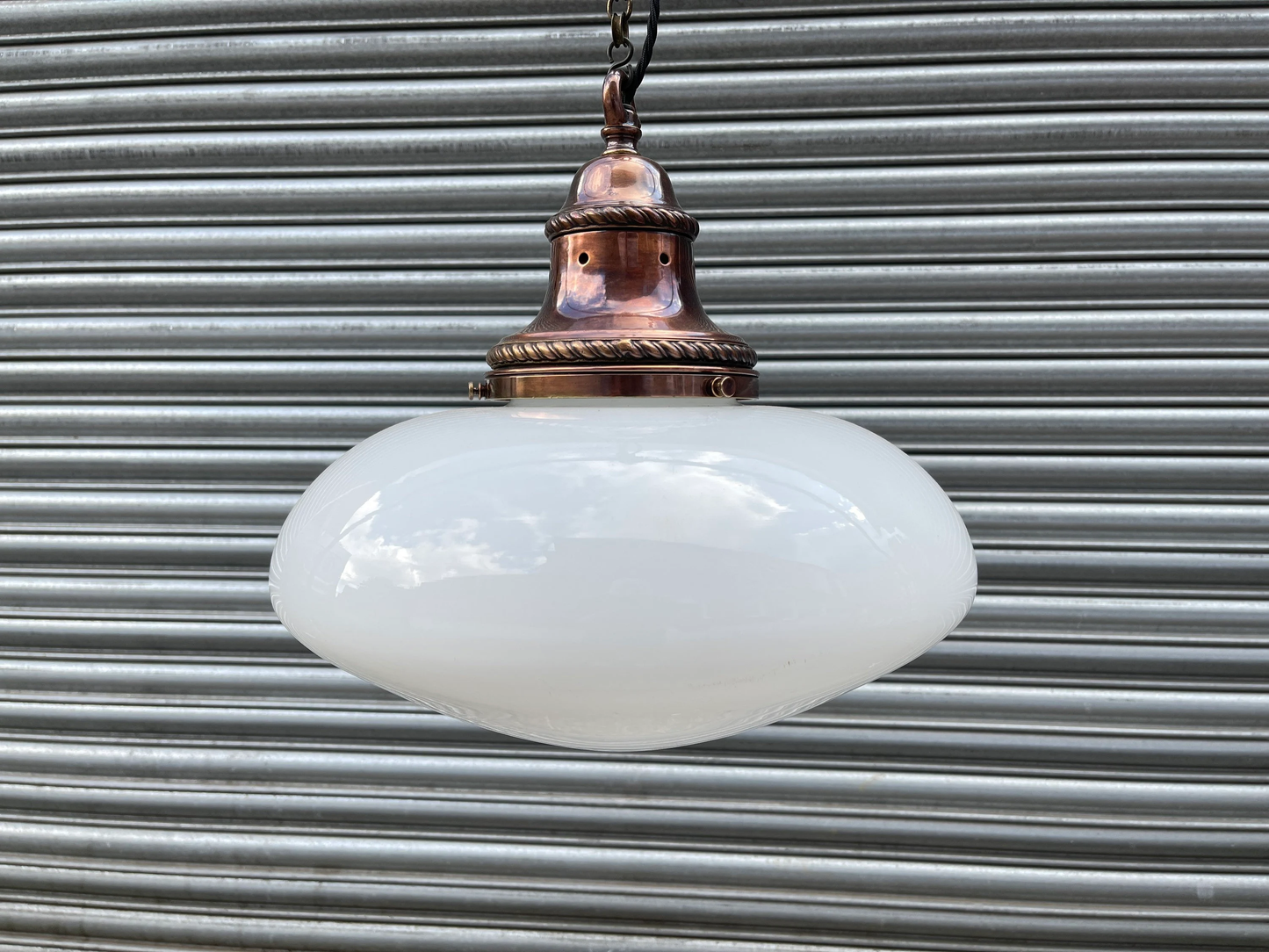 Large 1920s British Made Opaline Pendant Light