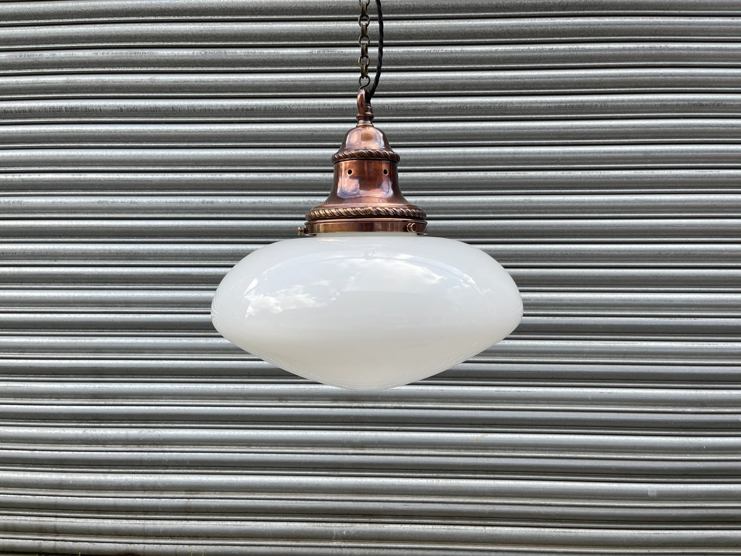 Large 1920s British Made Opaline Pendant Light