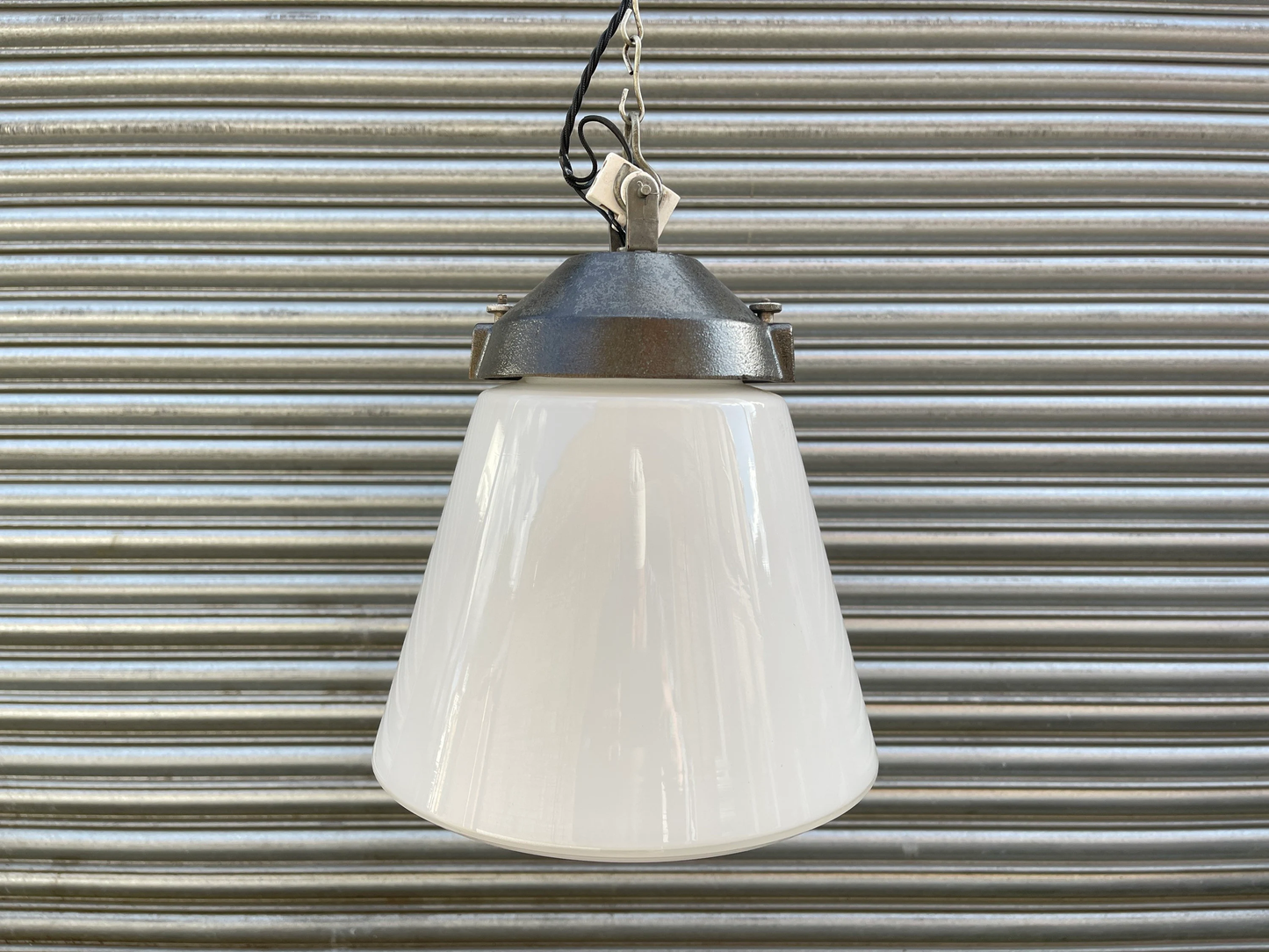 1930s Industrial Opaline Pendant Light By Siemens