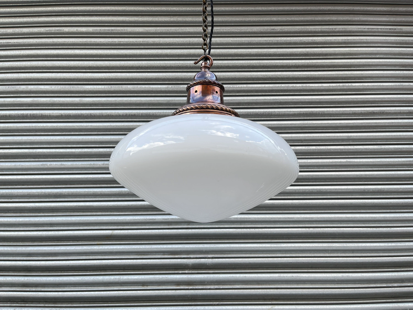 Large 1920s British Made Opaline Pendant Light