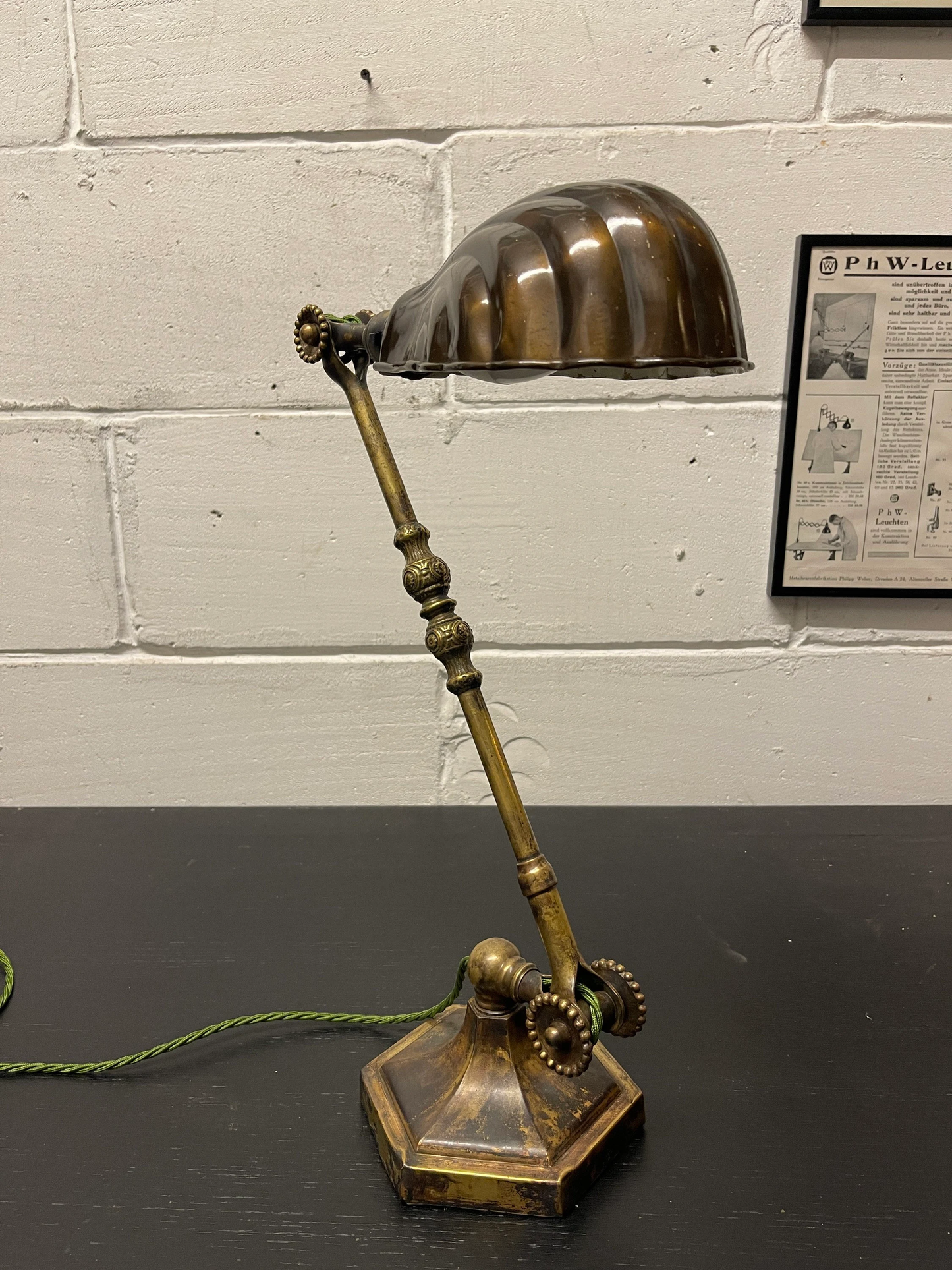 Rare Early 1900s Hexagonal Based Brass Piano Lamp By John Dugdill & Co