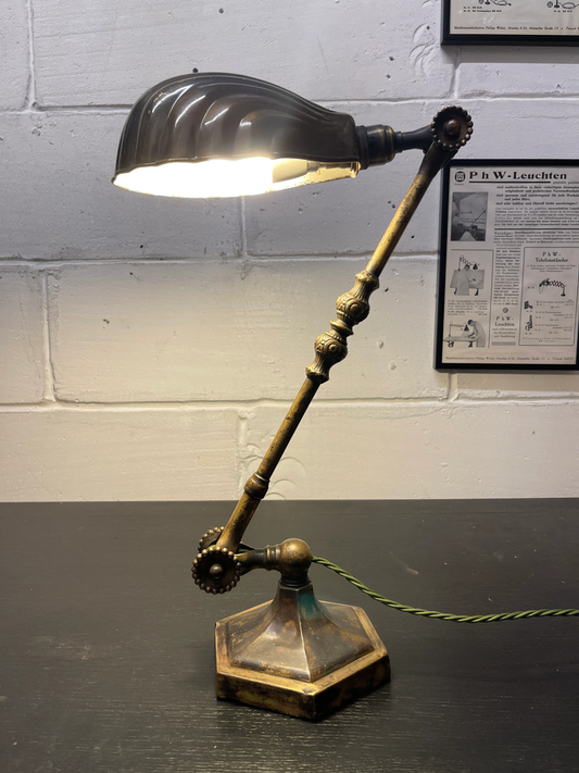 Rare Early 1900s Hexagonal Based Brass Piano Lamp By John Dugdill & Co
