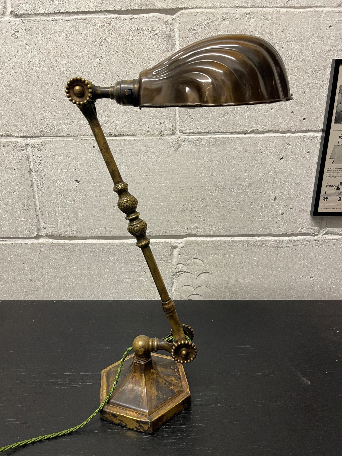 Rare Early 1900s Hexagonal Based Brass Piano Lamp By John Dugdill & Co