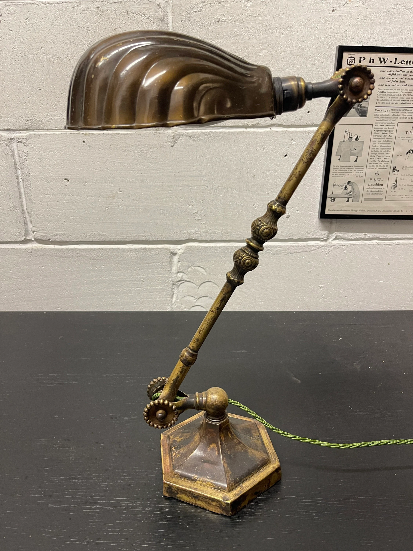 Rare Early 1900s Hexagonal Based Brass Piano Lamp By John Dugdill & Co