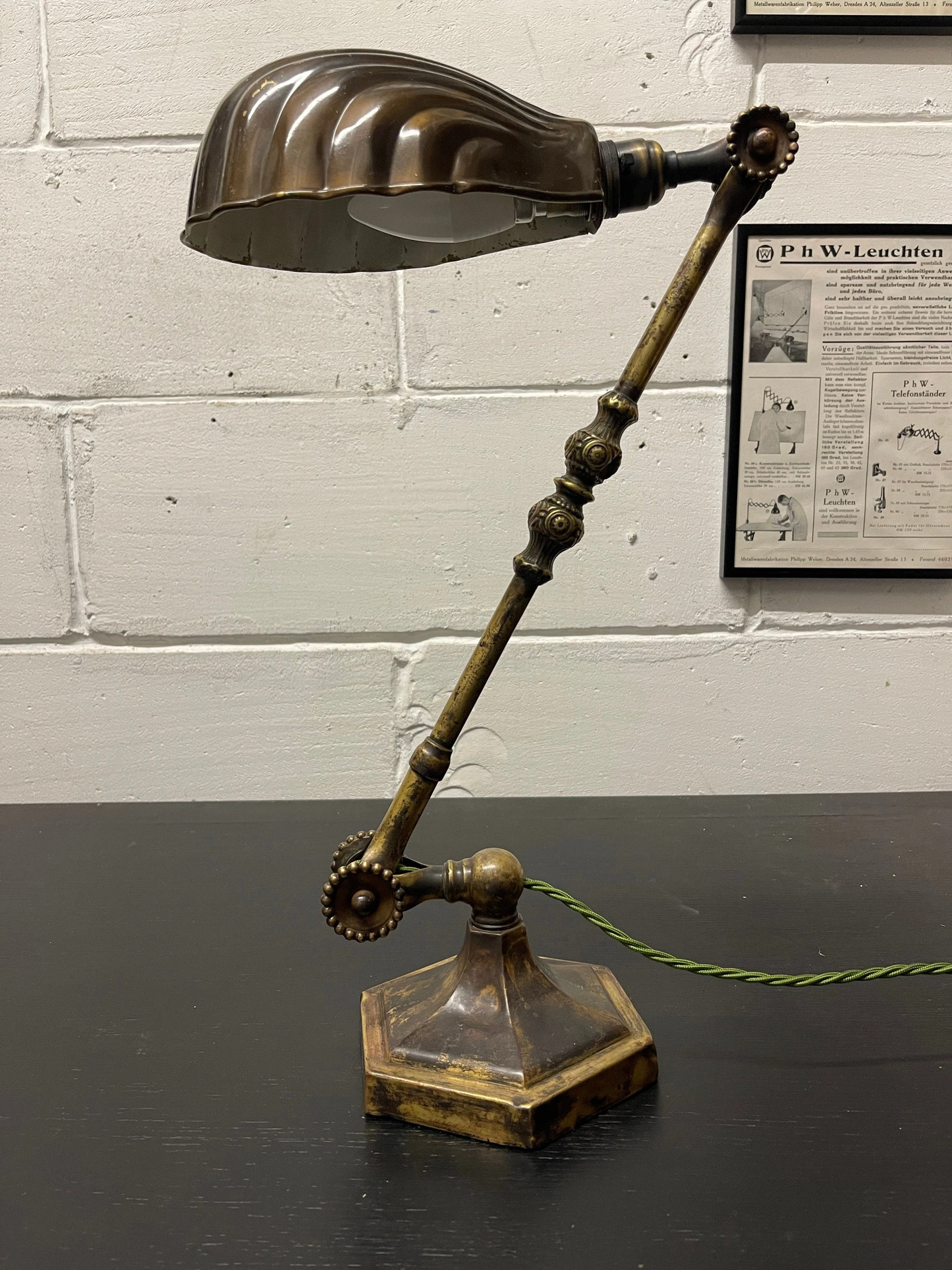 Rare Early 1900s Hexagonal Based Brass Piano Lamp By John Dugdill & Co