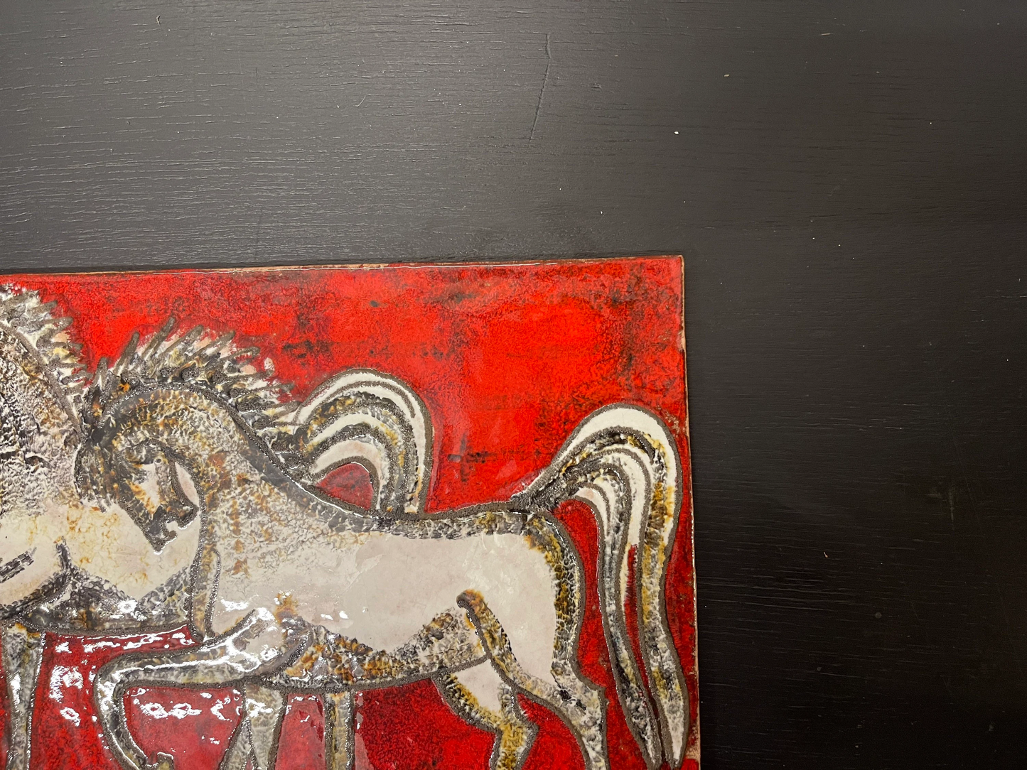 1960s Ruscha Art Stallions Hand Painted Ceramic Mural Germany