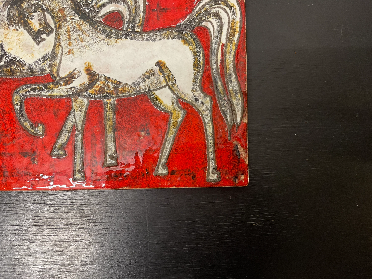 1960s Ruscha Art Stallions Hand Painted Ceramic Mural Germany