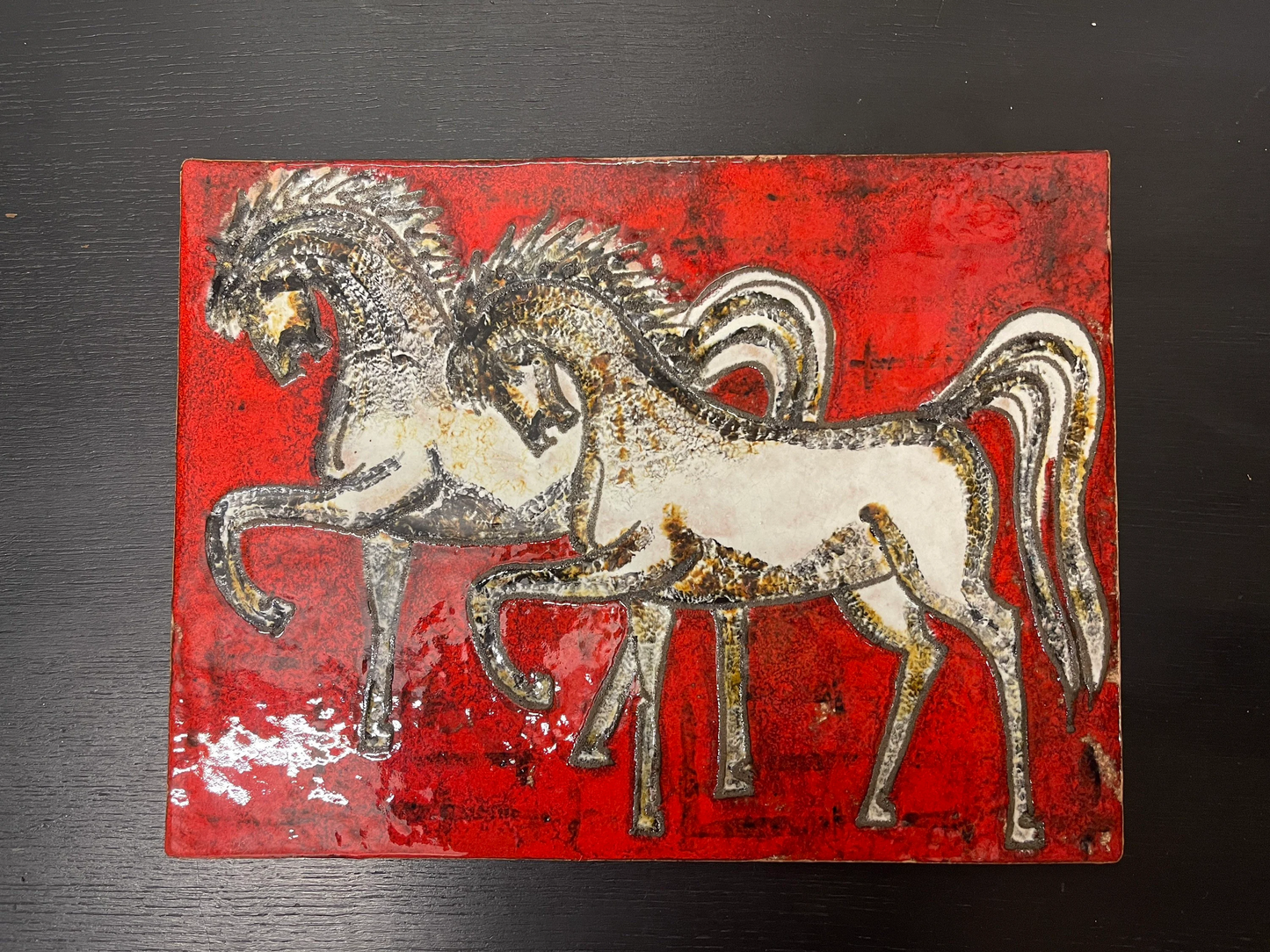 1960s Ruscha Art Stallions Hand Painted Ceramic Mural Germany