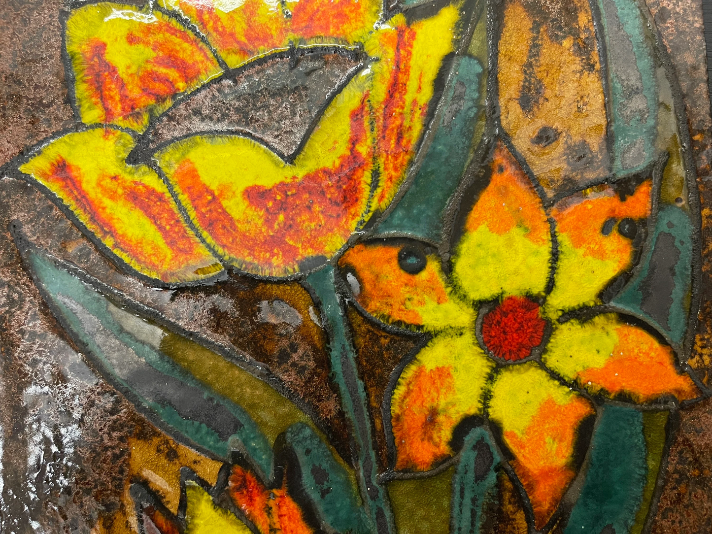 1960s Ruscha Art Floral Design Hand Painted Ceramic Mural Germany
