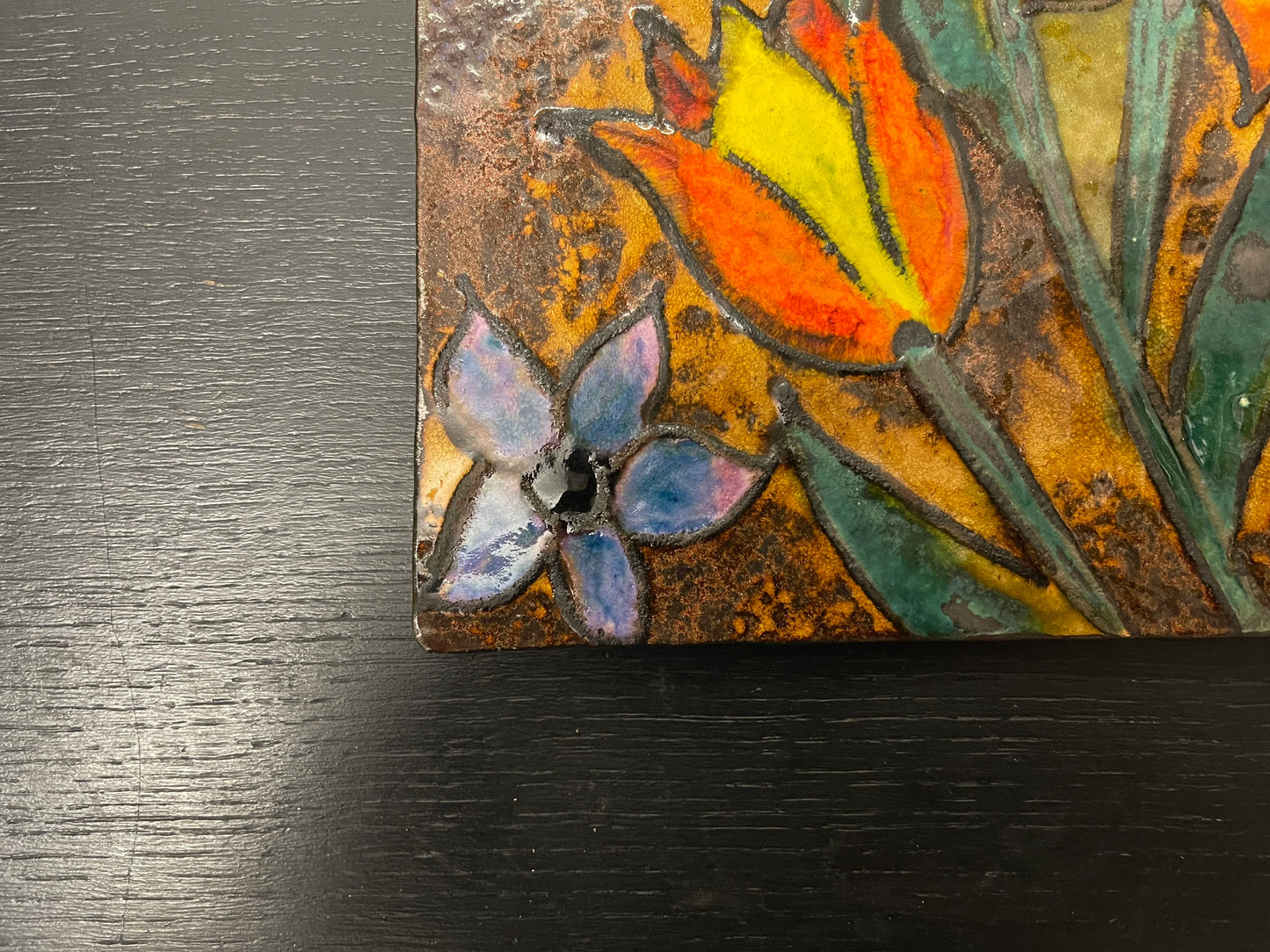 1960s Ruscha Art Floral Design Hand Painted Ceramic Mural Germany