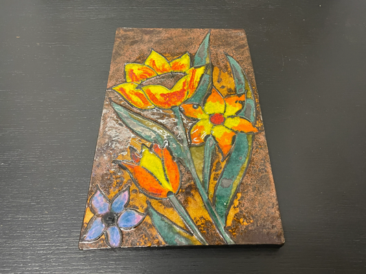 1960s Ruscha Art Floral Design Hand Painted Ceramic Mural Germany