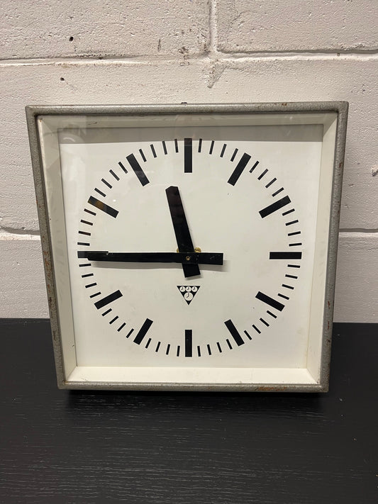 Czech Industrial 1960s Square Factory Clocks By Pragotron