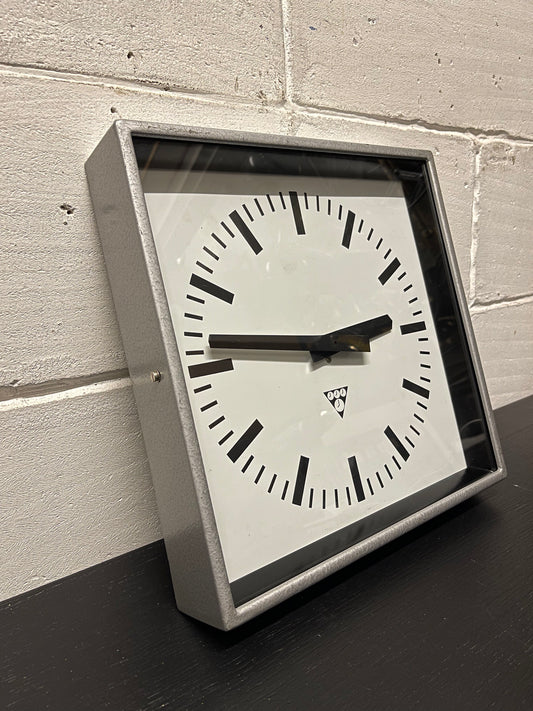 Czech Industrial 1960s Square Factory Clocks By Pragotron