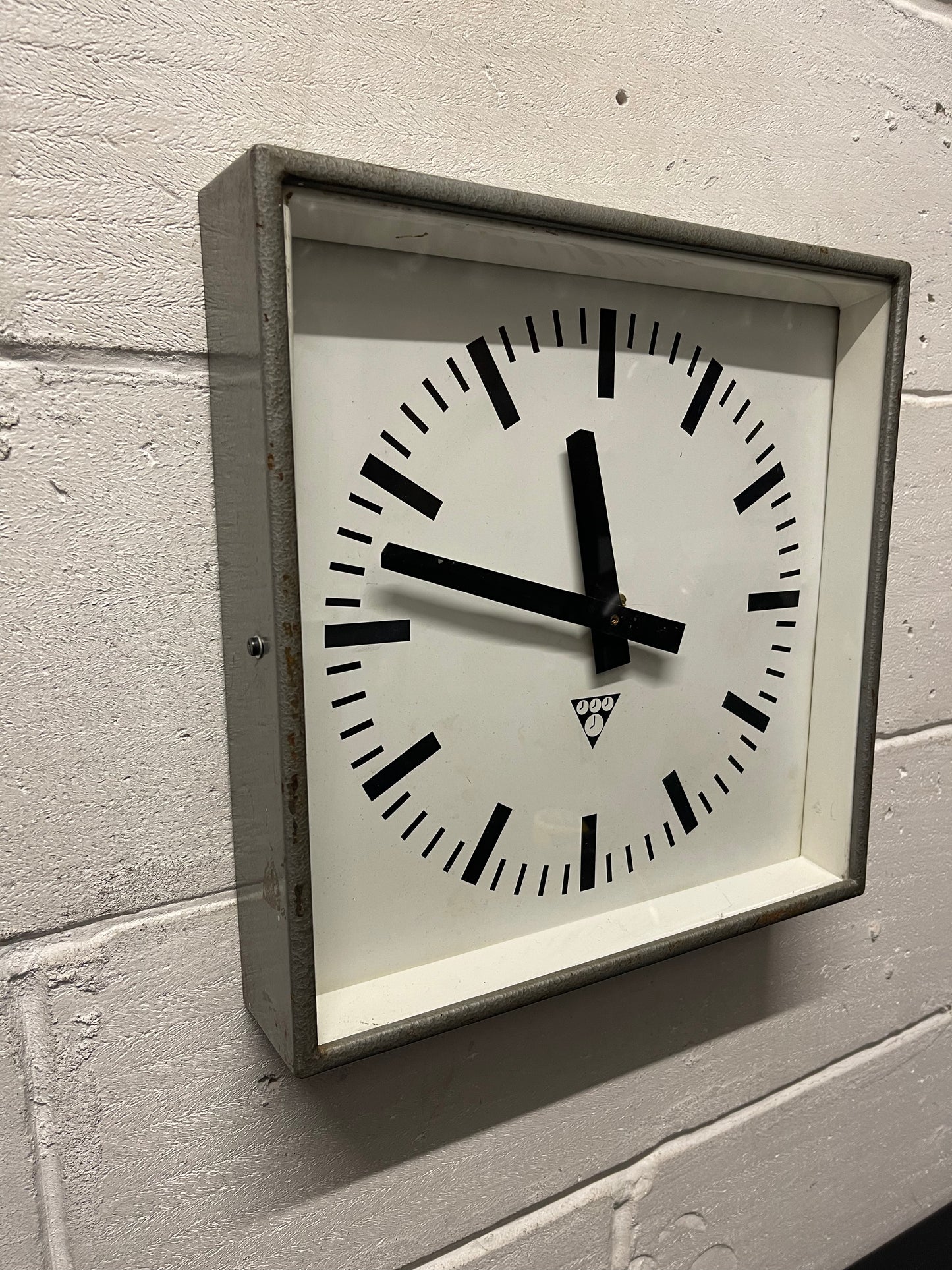 Czech Industrial 1960s Square Factory Clocks By Pragotron