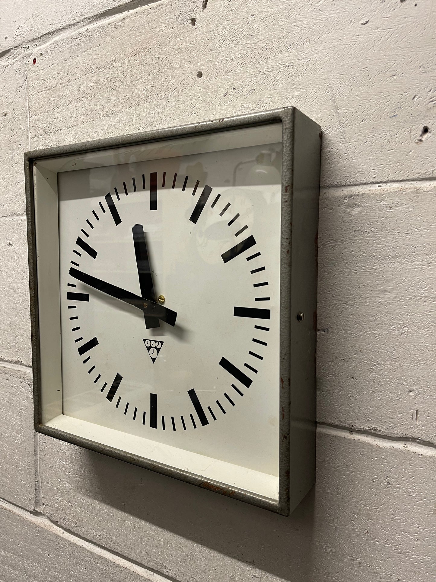 Czech Industrial 1960s Square Factory Clocks By Pragotron