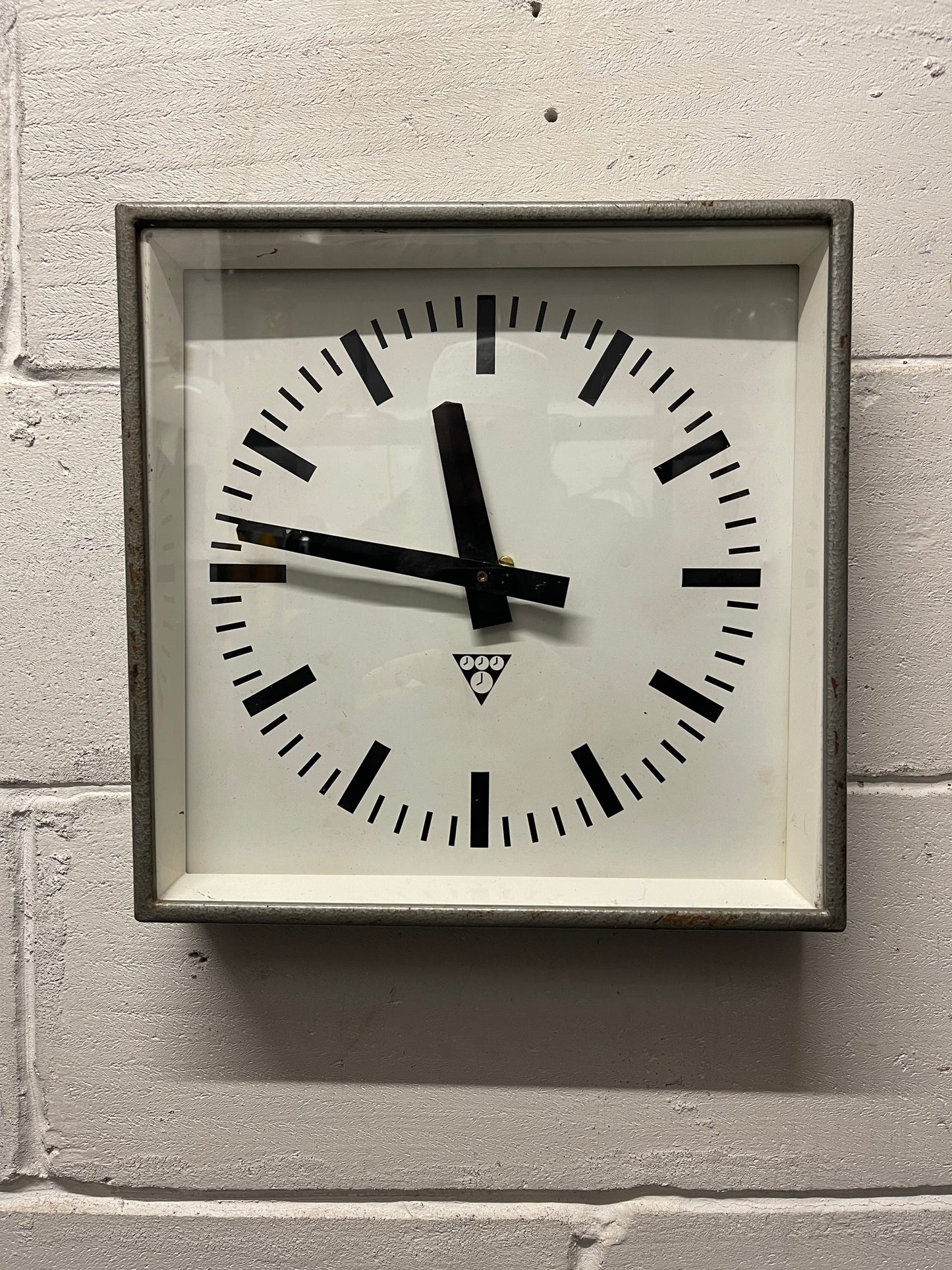 Czech Industrial 1960s Square Factory Clocks By Pragotron