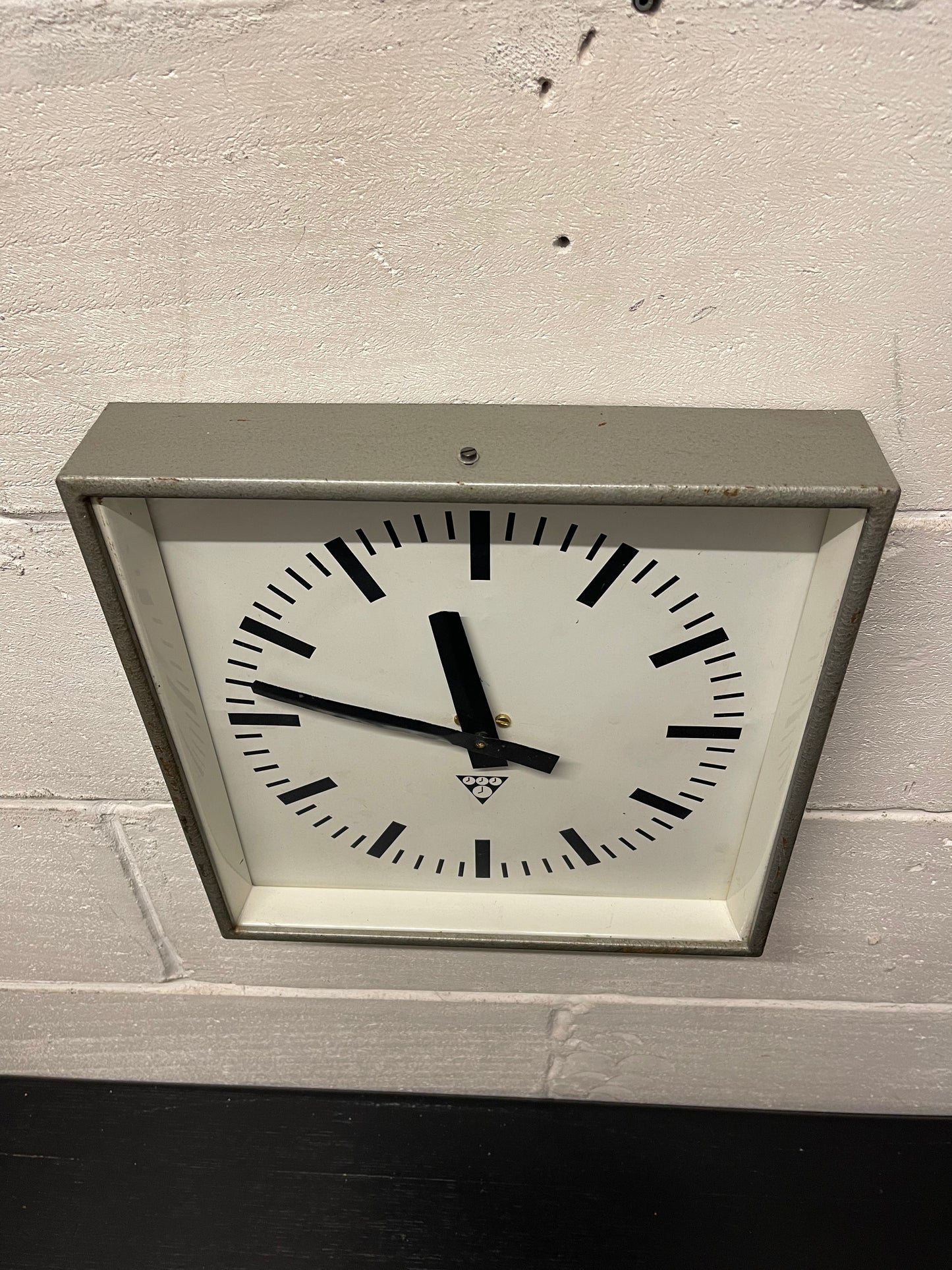 Czech Industrial 1960s Square Factory Clocks By Pragotron