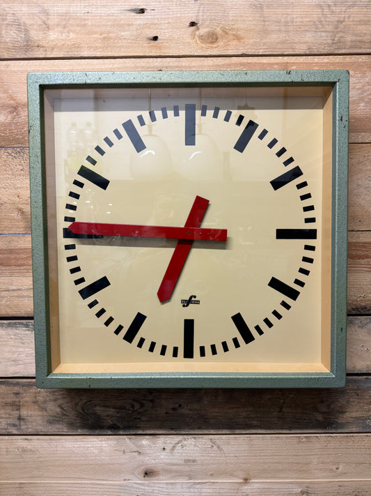 Large 1950's East German Industrial Factory Clocks By Elfema