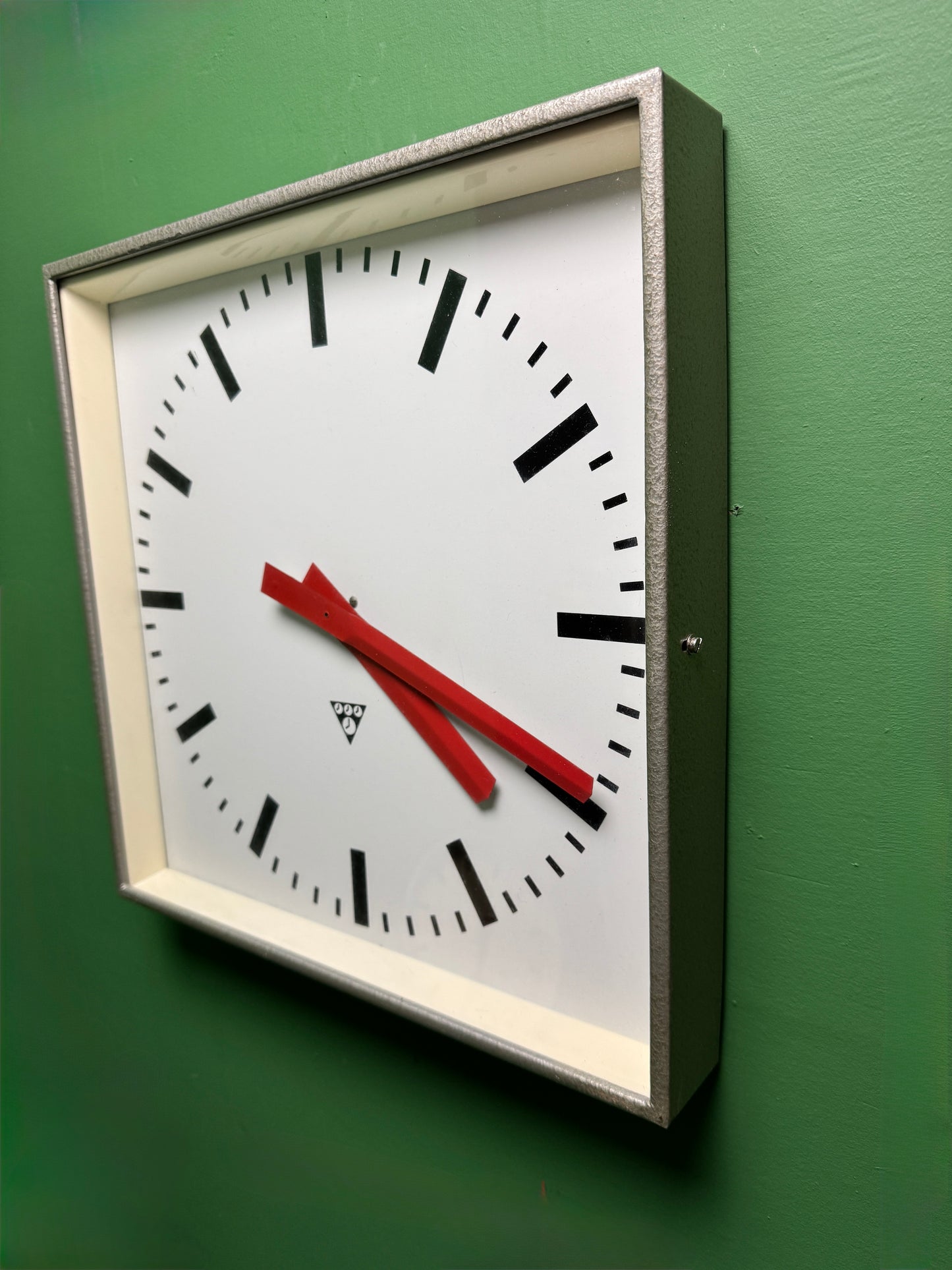 Large Czech Industrial 1970s Square Factory Clocks By Pragotron