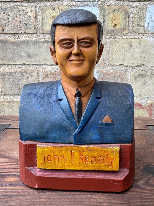 1960s Hand Carved President Kennedy Bust