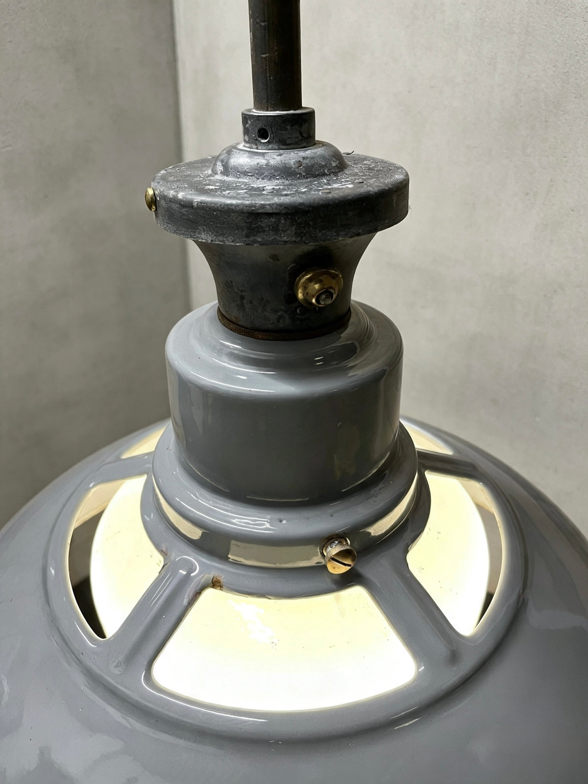 1930s Large Enamel Pendant Lights With Opaline Diffusers By Benjamin