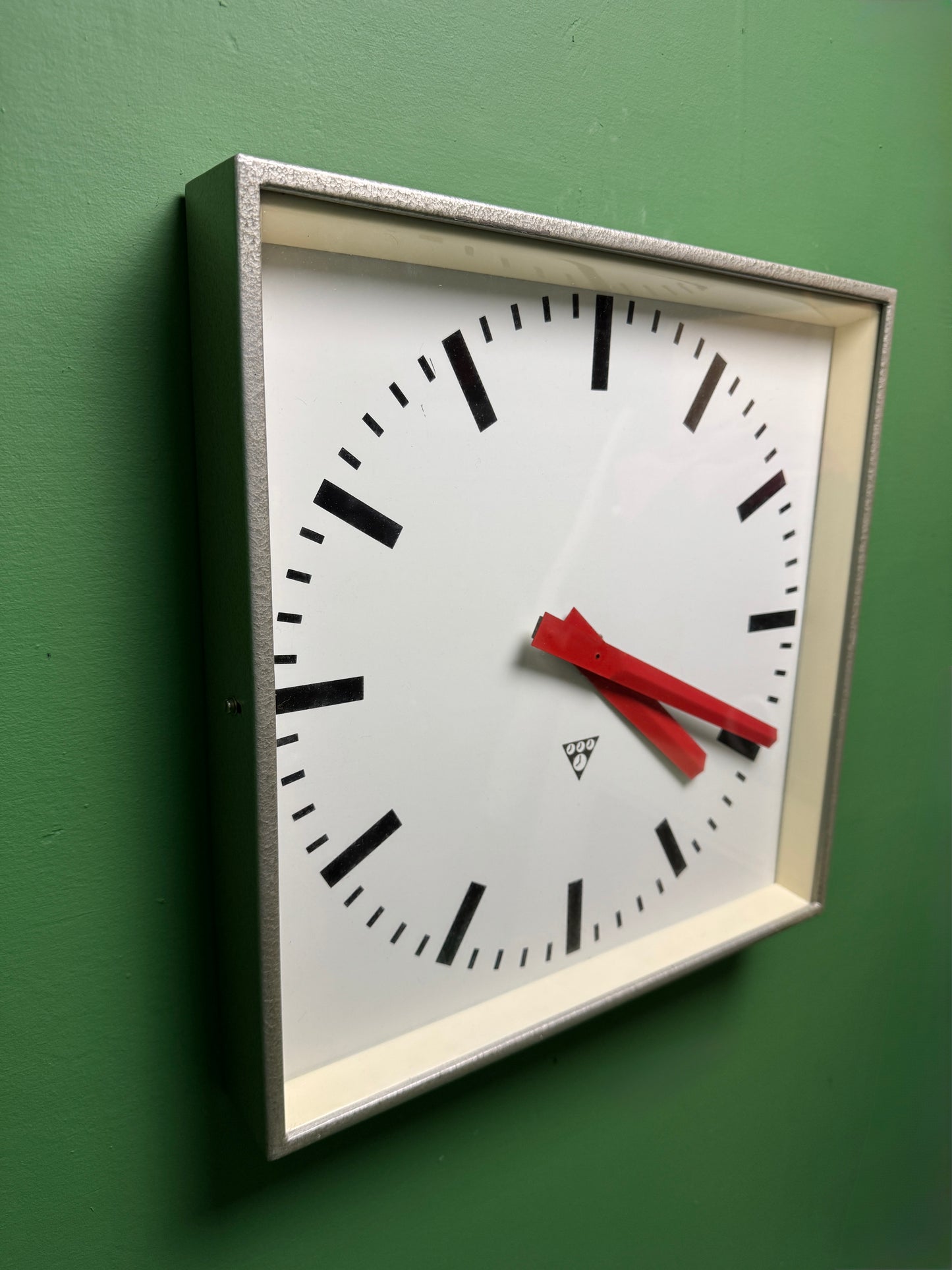 Large Czech Industrial 1970s Square Factory Clocks By Pragotron