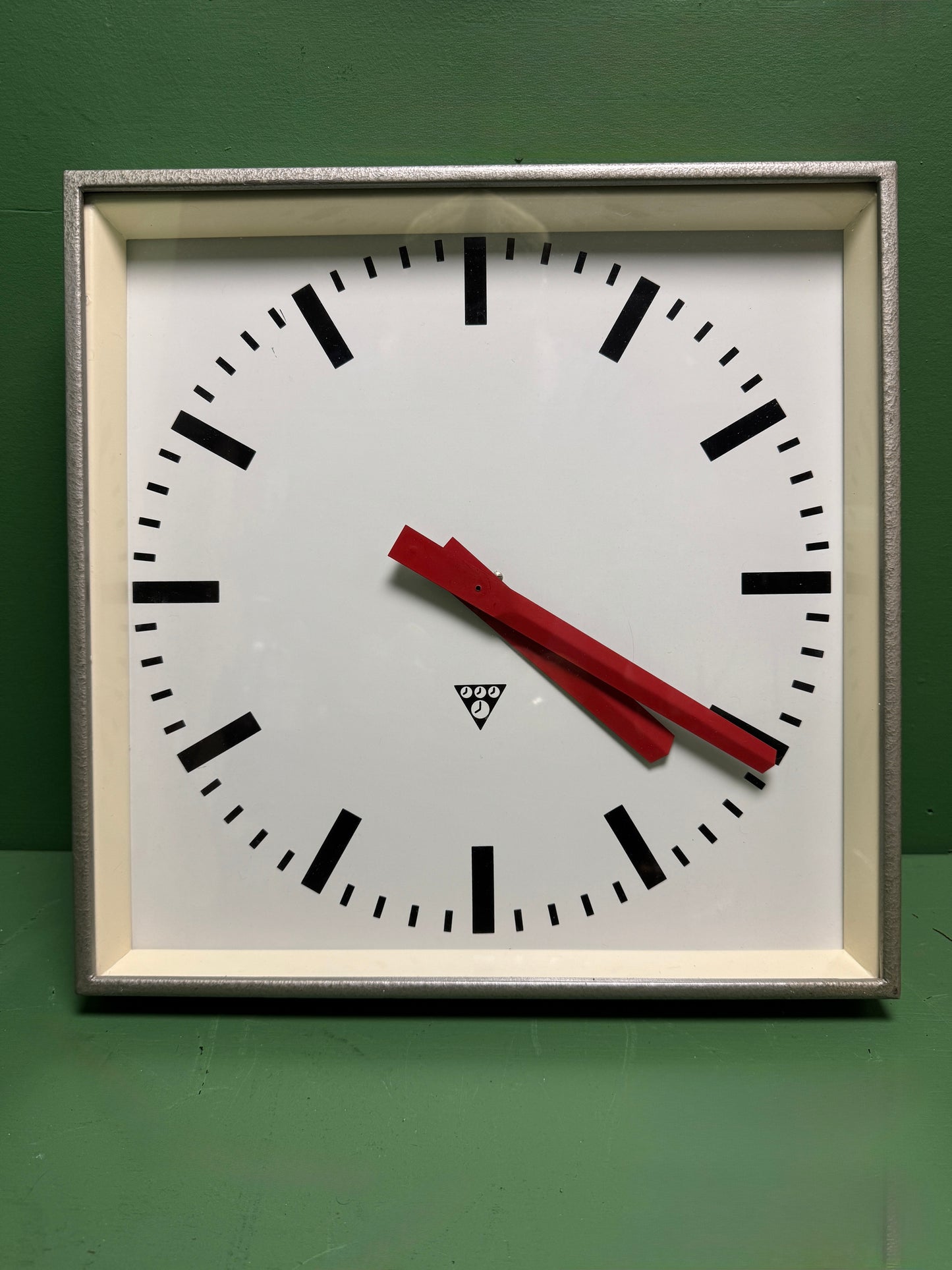 Large Czech Industrial 1970s Square Factory Clocks By Pragotron