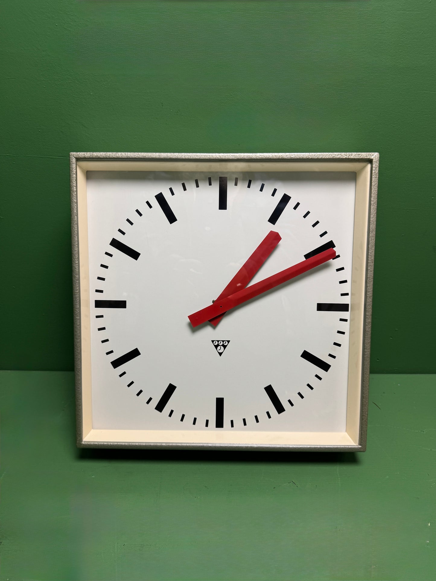 Large Czech Industrial 1970s Square Factory Clocks By Pragotron