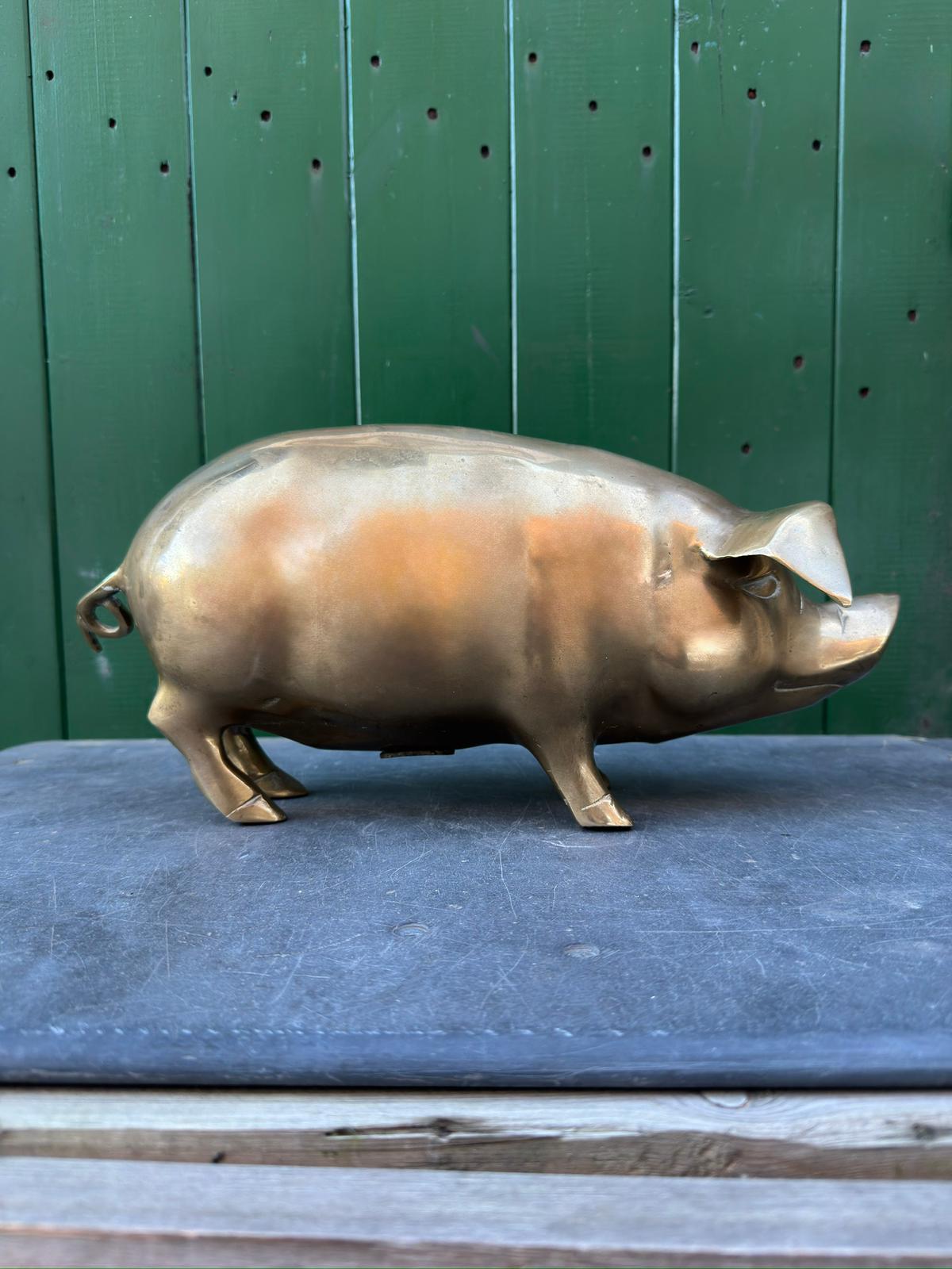 Large Hand Made Brass Piggy Bank English 1920s