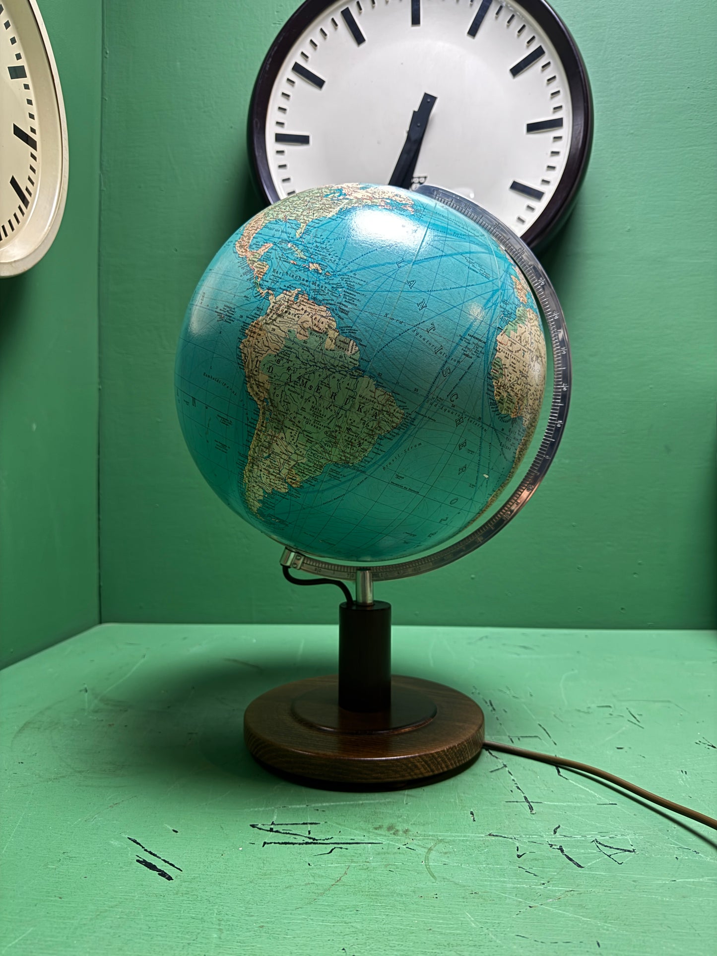 Vintage 1980s German Welt Im Raum Duo Glass Globe Lamp