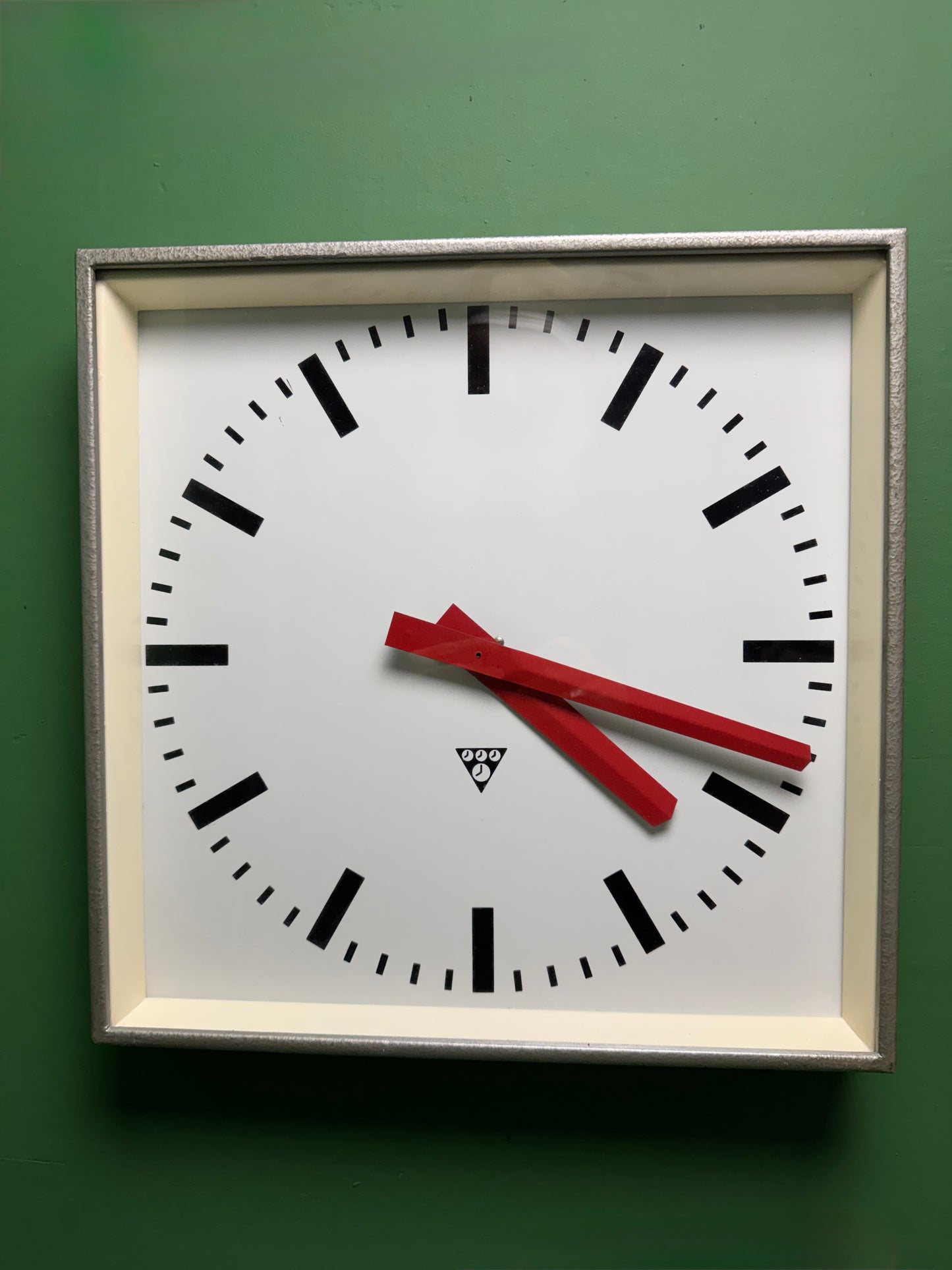 Large Czech Industrial 1970s Square Factory Clocks By Pragotron