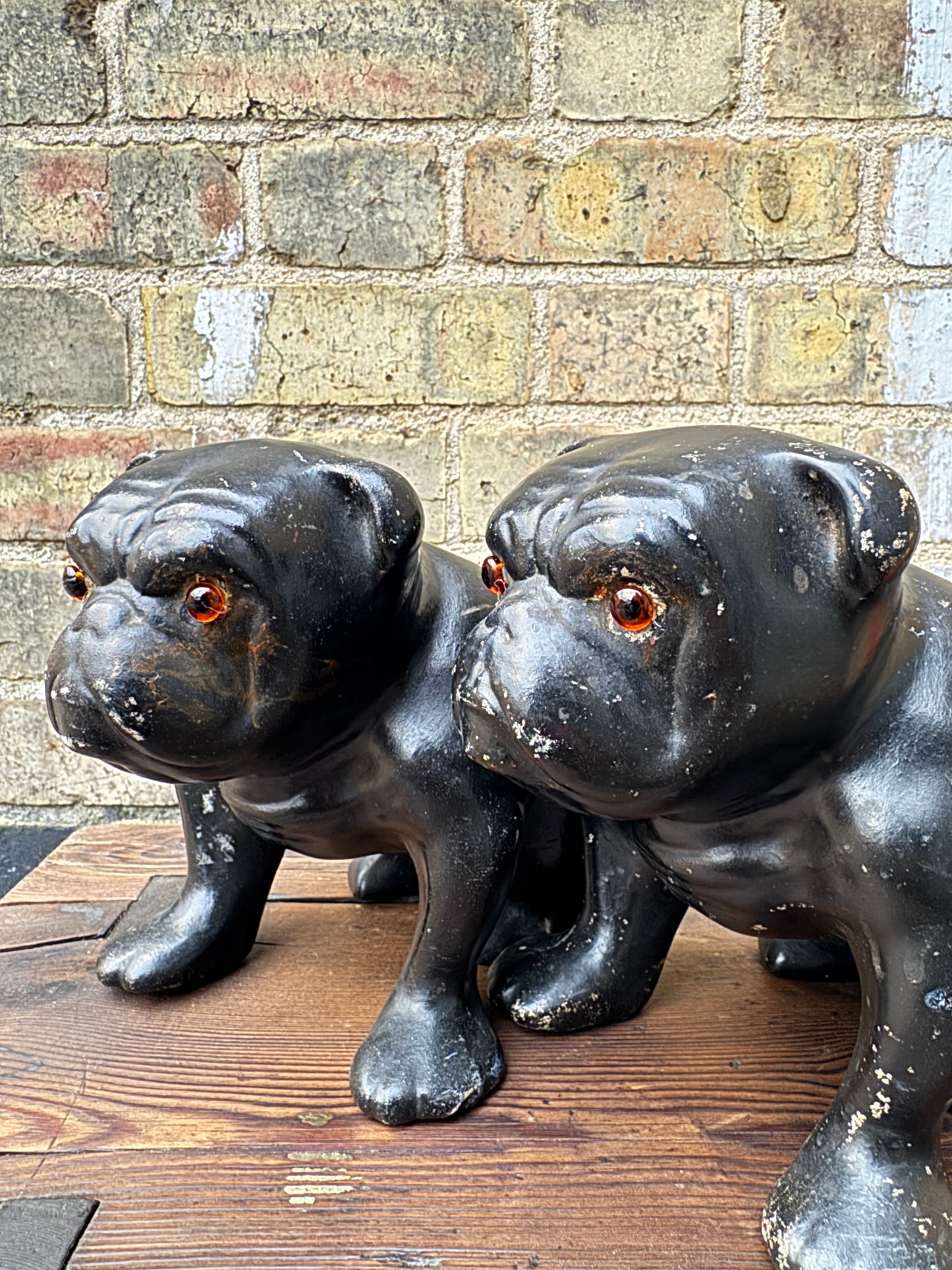 Pair Of Ceramic Bulldogs Dated 1923
