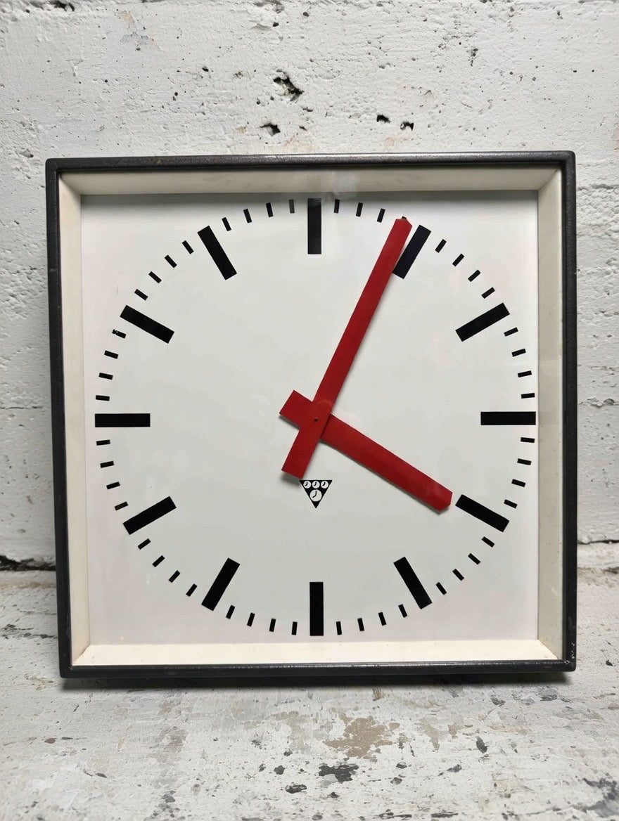 Large Czech Industrial 1970s Square Factory Clocks By Pragotron