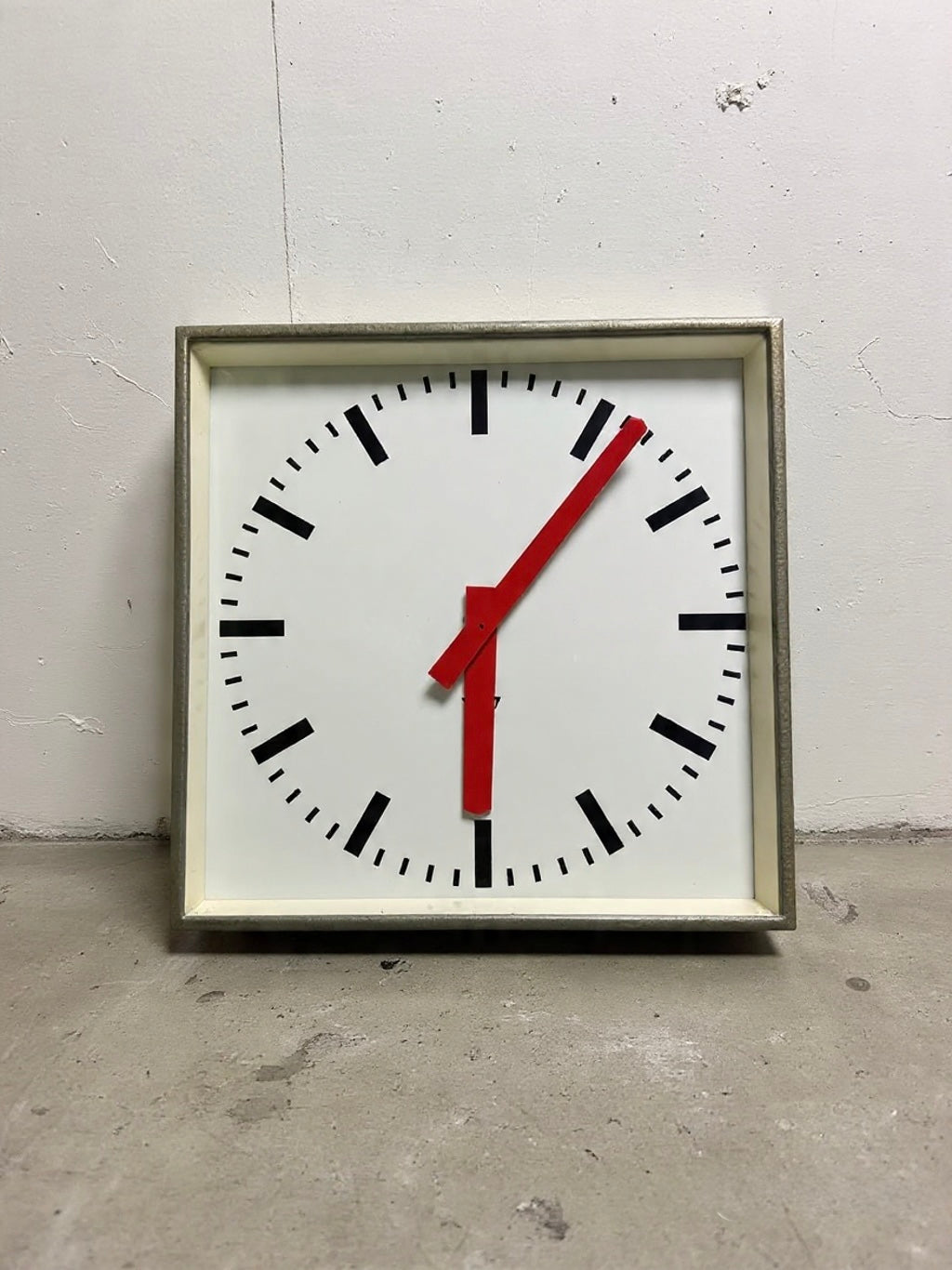 Large Czech Industrial 1970s Square Factory Clocks By Pragotron
